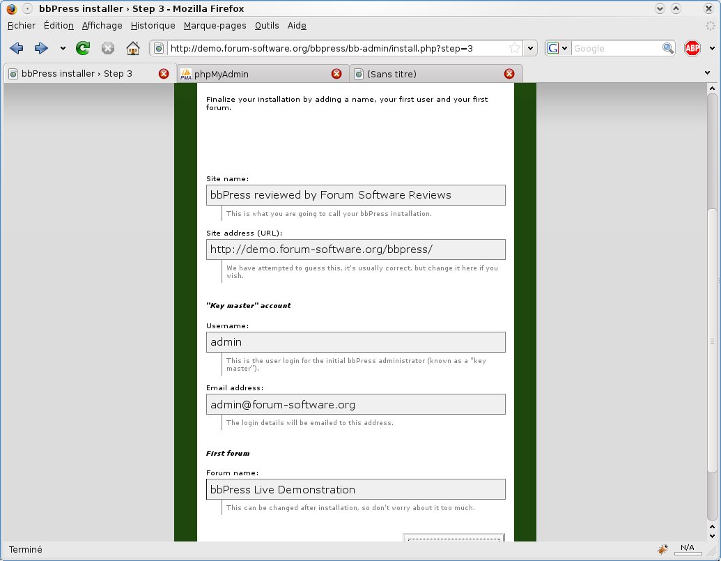 bbPress Installation Site Configuration